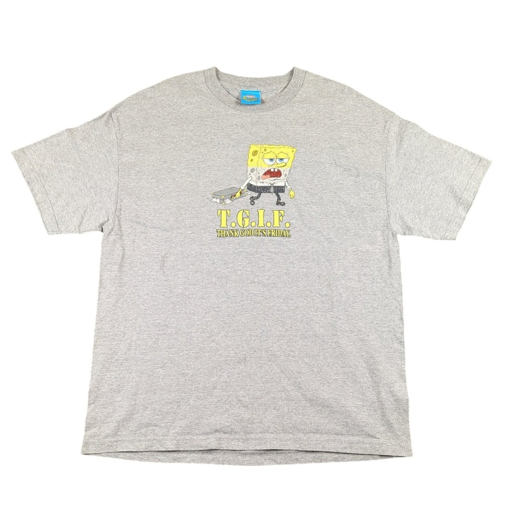 SpongeBob SquarePants TGIF Gray Graphic T-Shirt 2002 Viacom Vintage Style XL